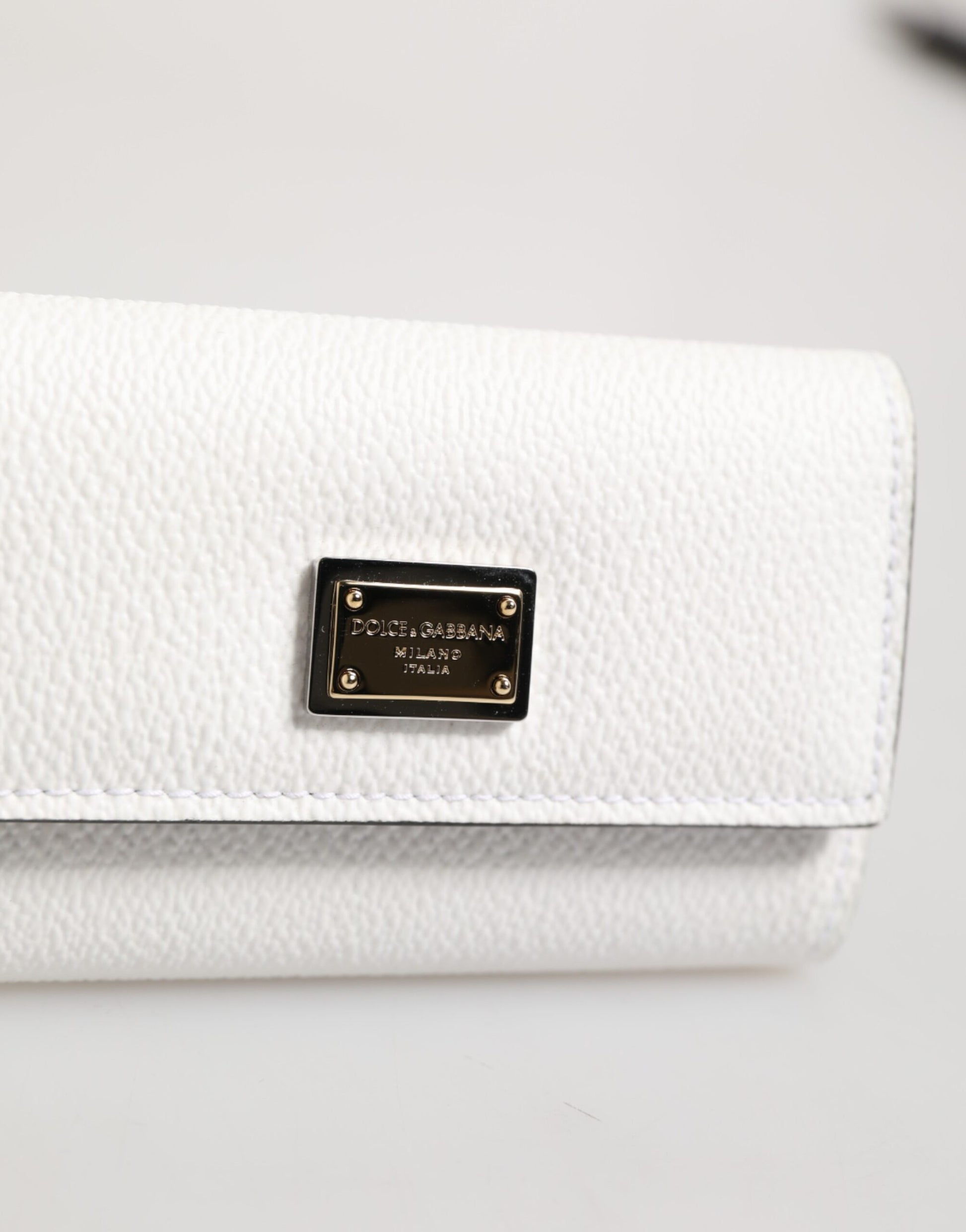 White Leather Card Case Holder Wallet Gold Logo Plate Key Holder