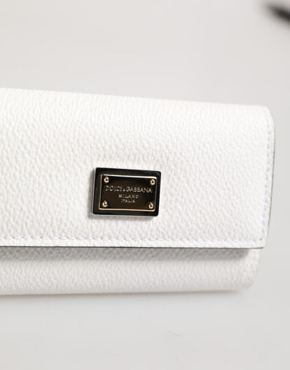 White Leather Card Case Holder Wallet Gold Logo Plate Key Holder