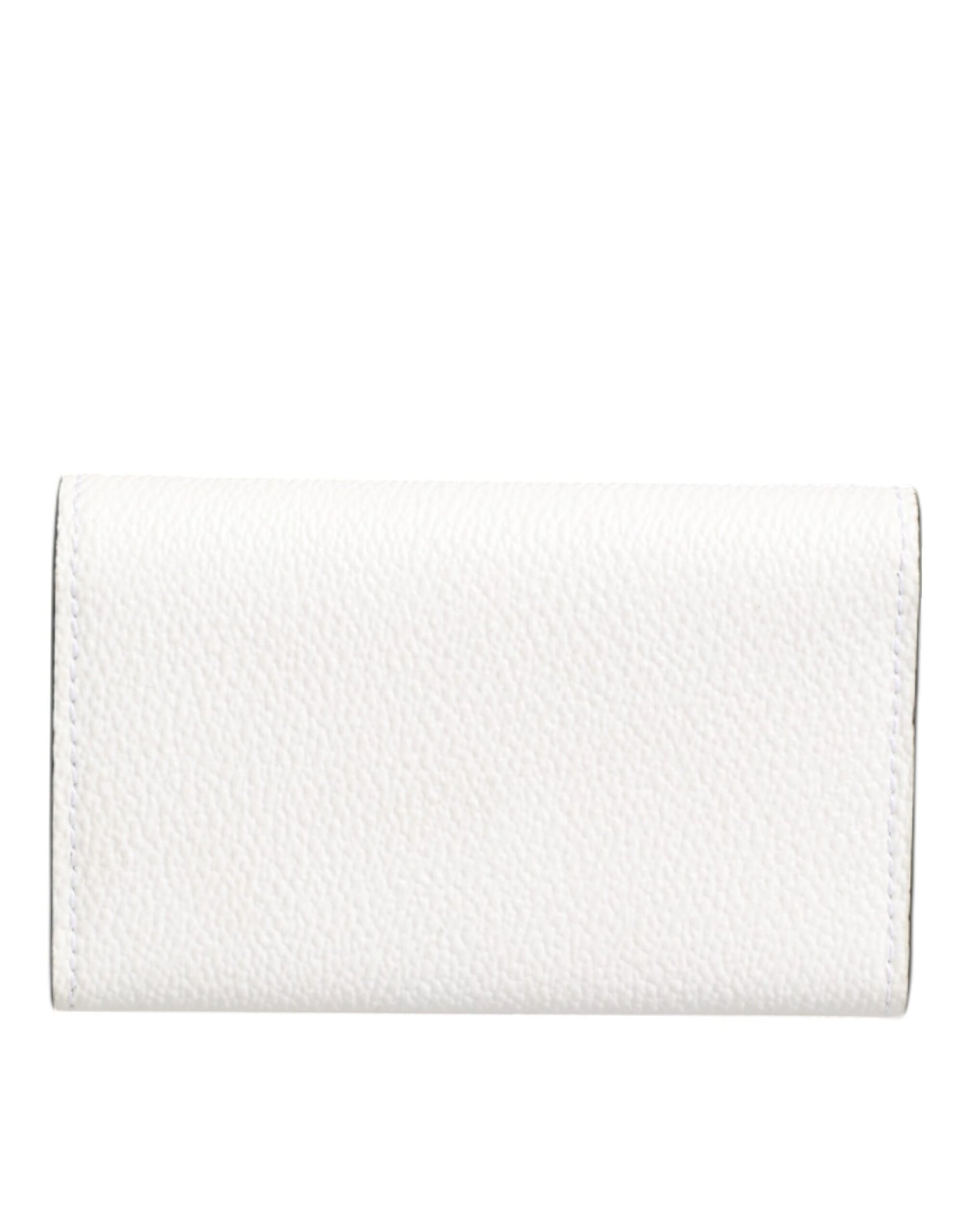 White Leather Card Case Holder Wallet Gold Logo Plate Key Holder