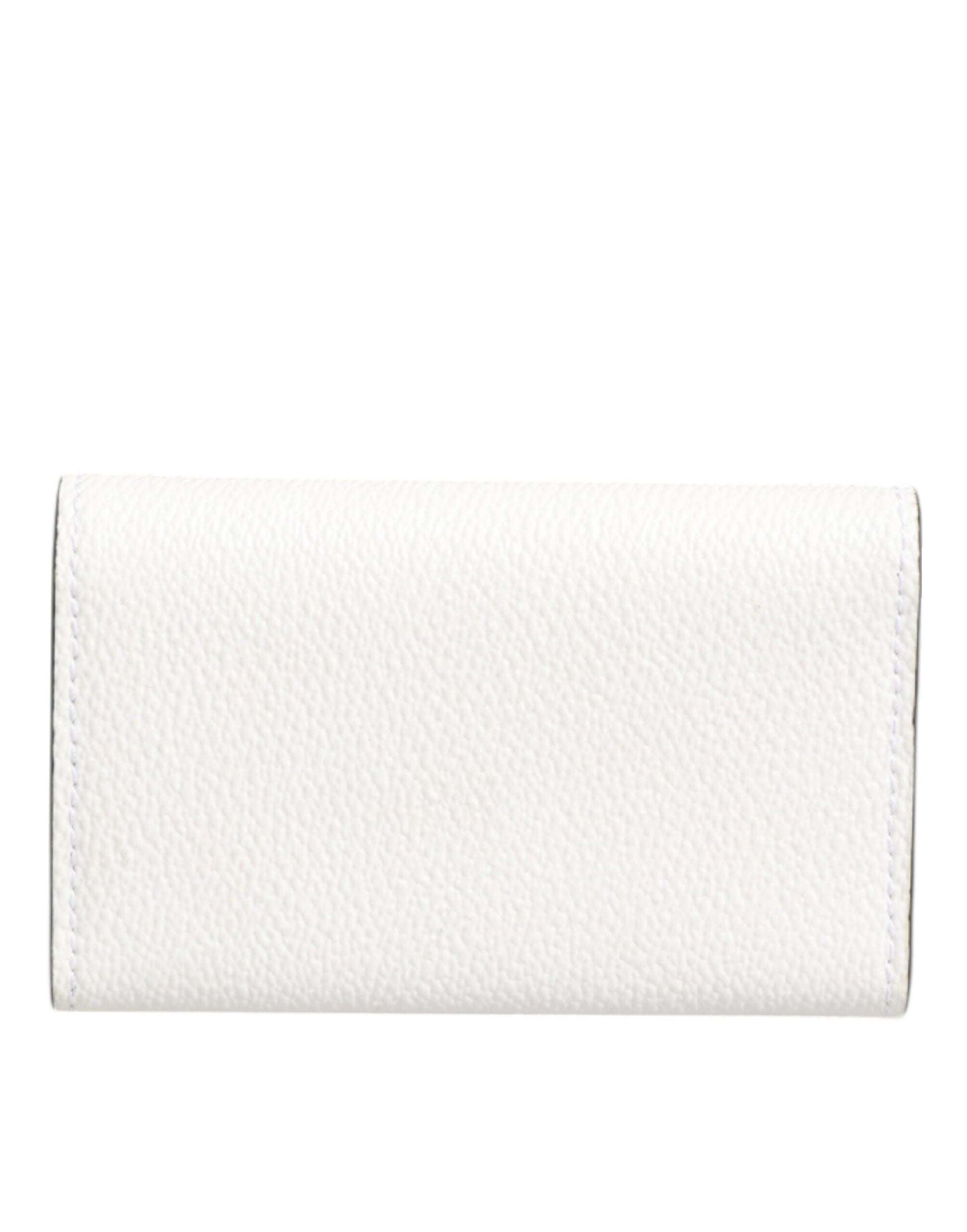 White Leather Card Case Holder Wallet Gold Logo Plate Key Holder
