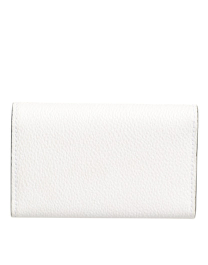 White Leather Card Case Holder Wallet Gold Logo Plate Key Holder