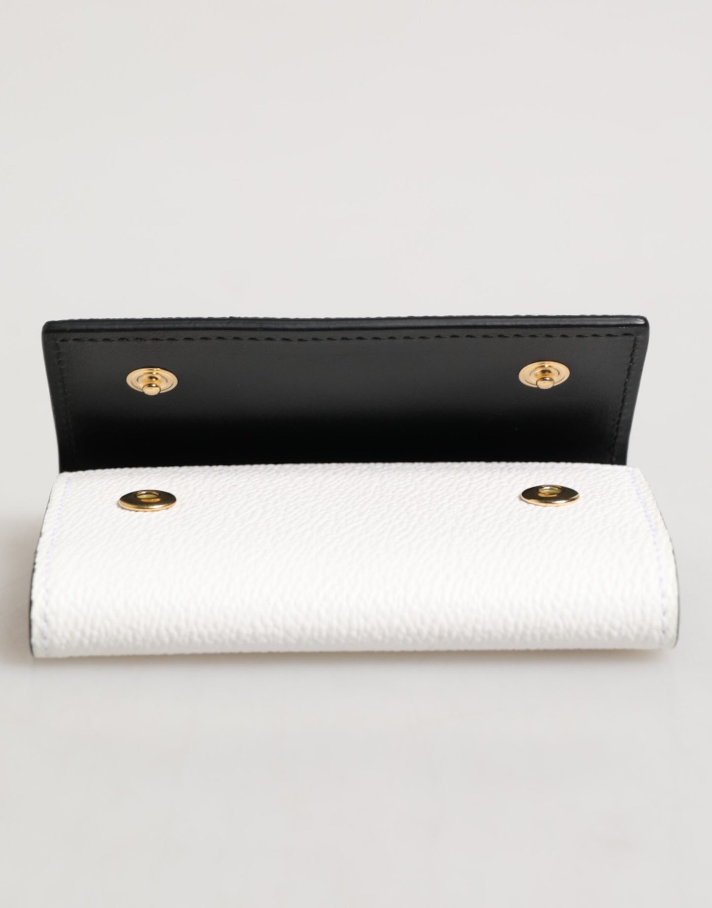 White Leather Card Case Holder Wallet Gold Logo Plate Key Holder
