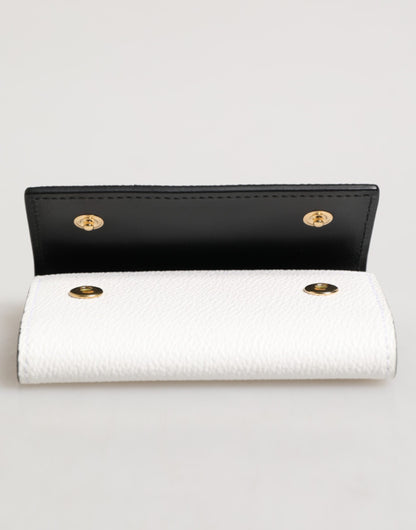White Leather Card Case Holder Wallet Gold Logo Plate Key Holder