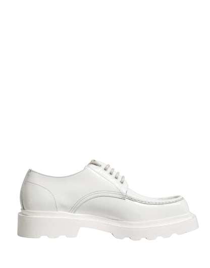 White Leather Chunky Sole Derby Shoes