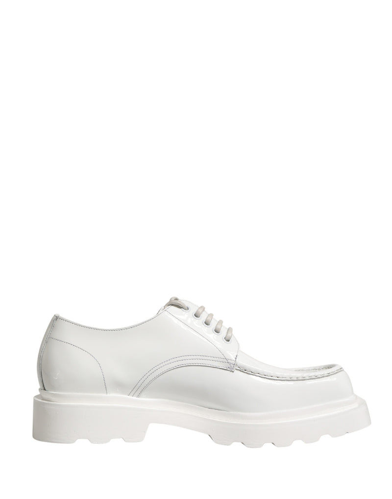 White Leather Chunky Sole Derby Shoes