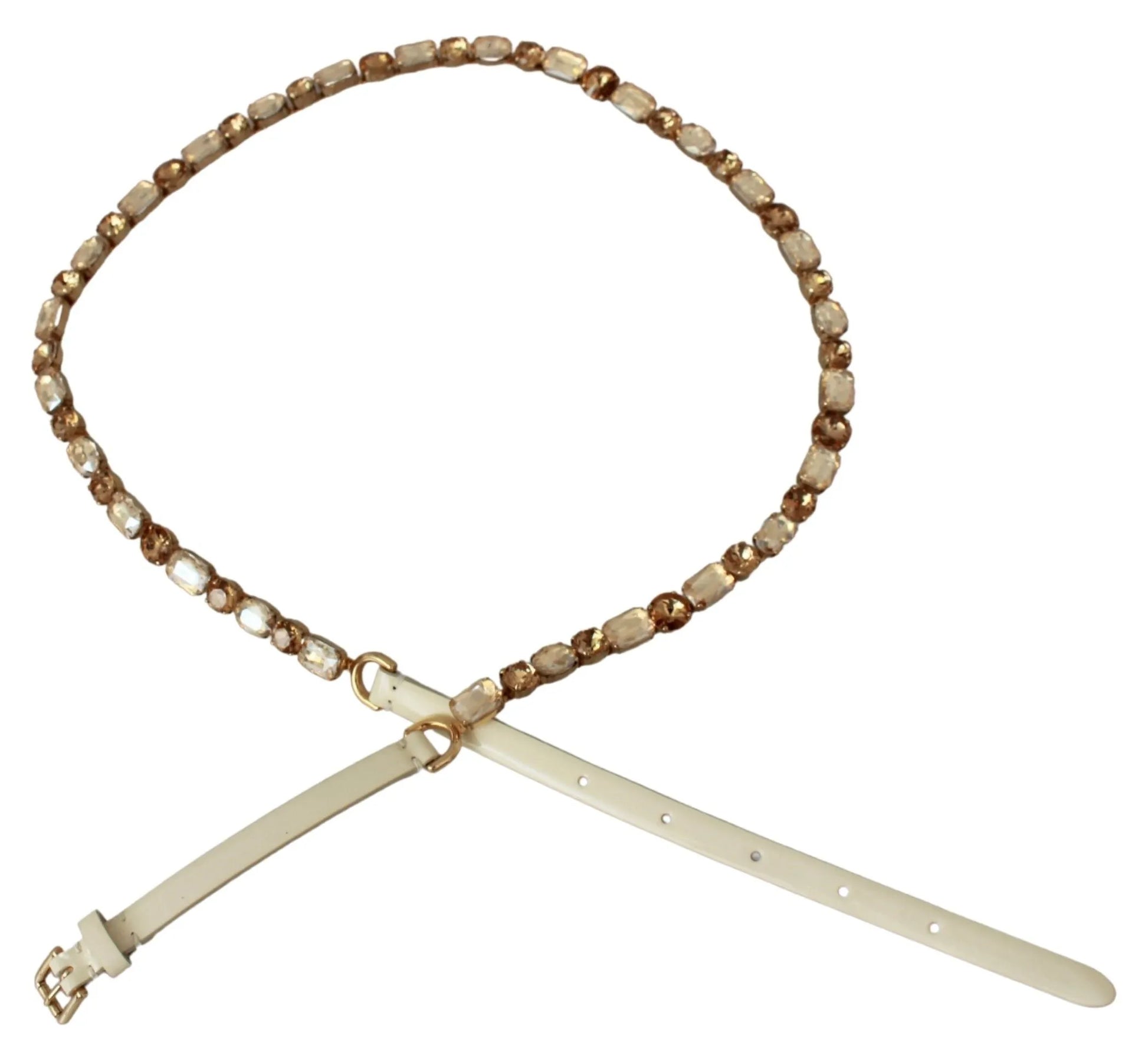 White Leather Crystals Waist Belt-Dolce & Gabbana-LabelTerrace.com