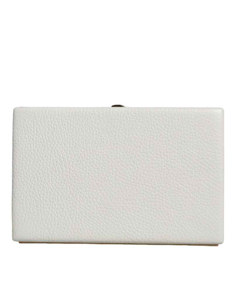 White Leather Gold Frame Clutch Evening Party Purse Bag-Dolce & Gabbana-LabelTerrace.com