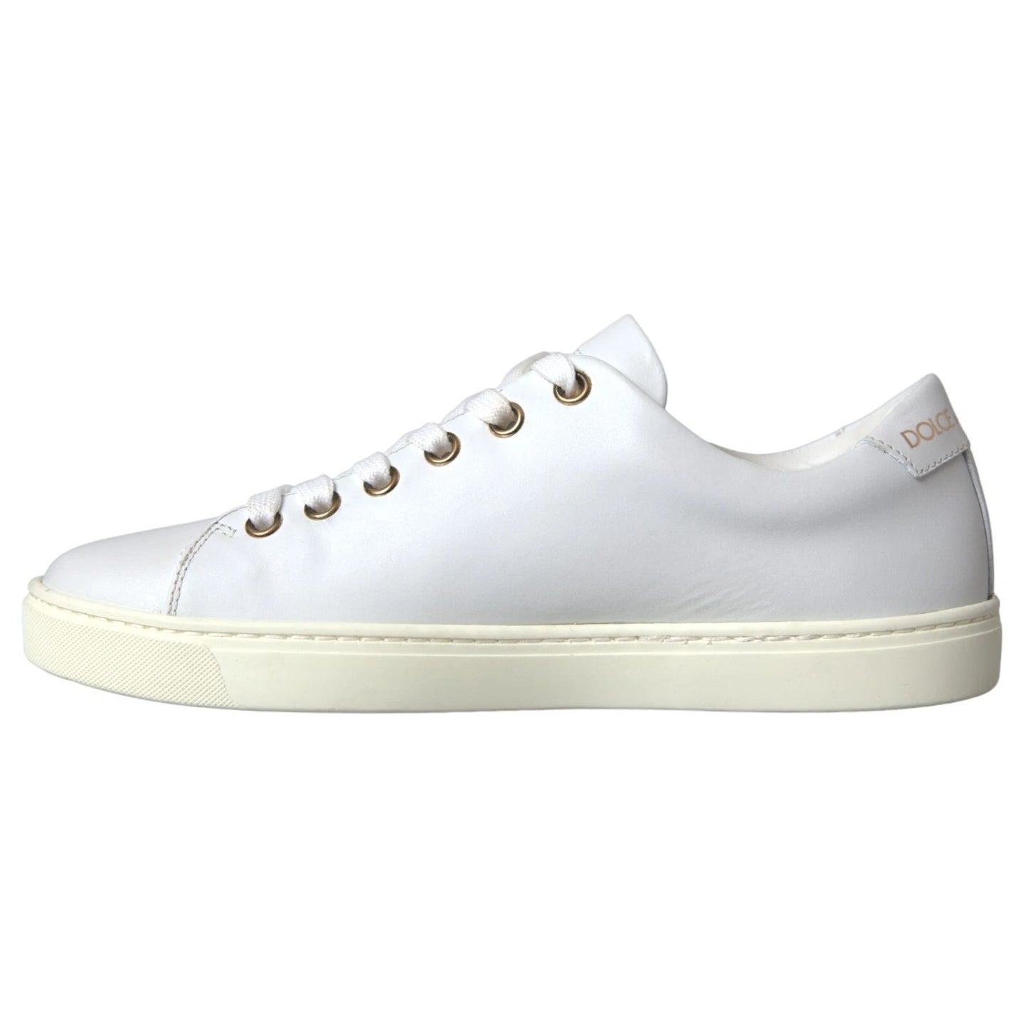 White Leather Gold Red Heart Sneakers Shoes-Dolce & Gabbana-LabelTerrace.com