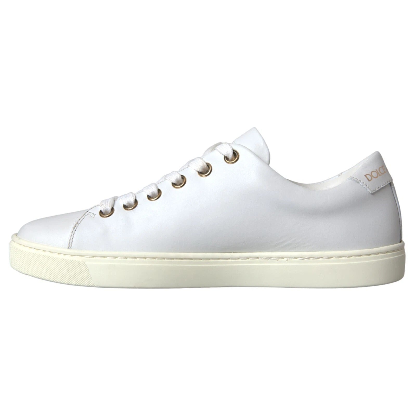 White Leather Gold Red Heart Sneakers Shoes-Dolce & Gabbana-LabelTerrace.com