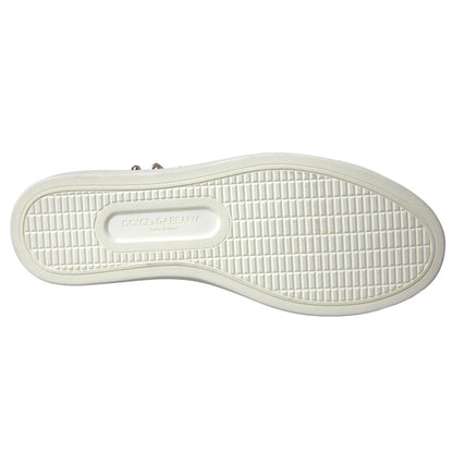 White Leather Gold Red Heart Sneakers Shoes-Dolce & Gabbana-LabelTerrace.com