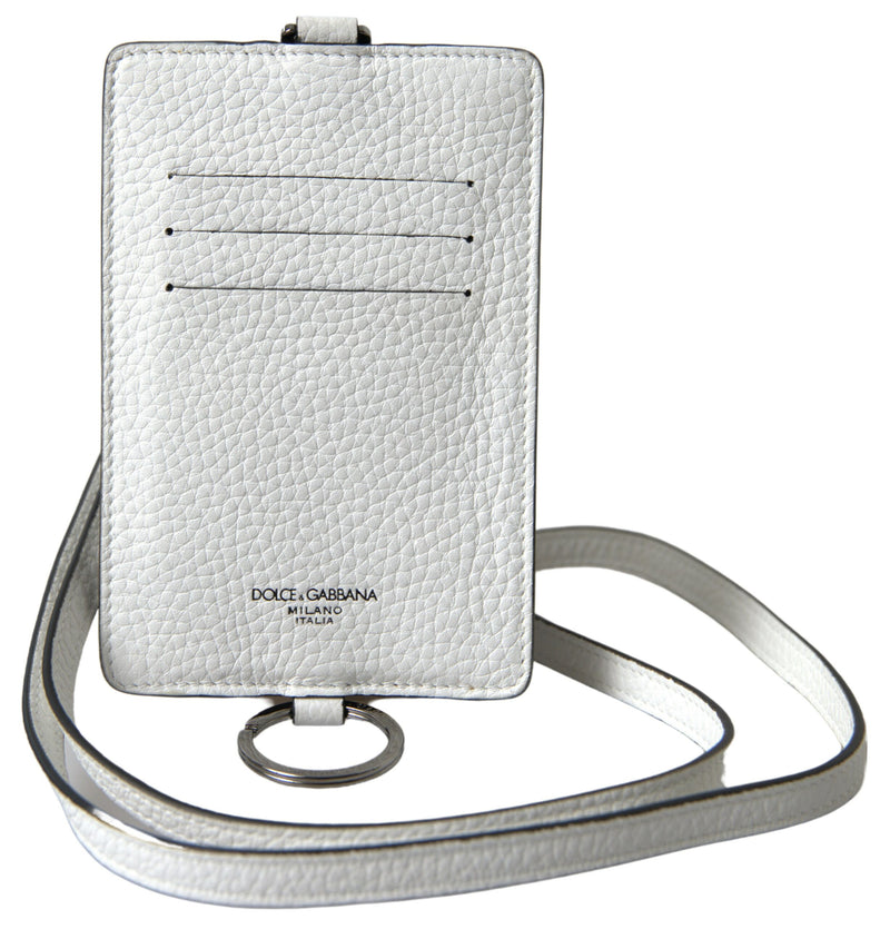 White Leather Lanyard Logo Card Holder Men Wallet-Dolce & Gabbana-LabelTerrace.com