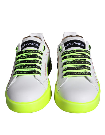White Leather Portofino Low Top Sneakers Shoes-Dolce & Gabbana-LabelTerrace.com