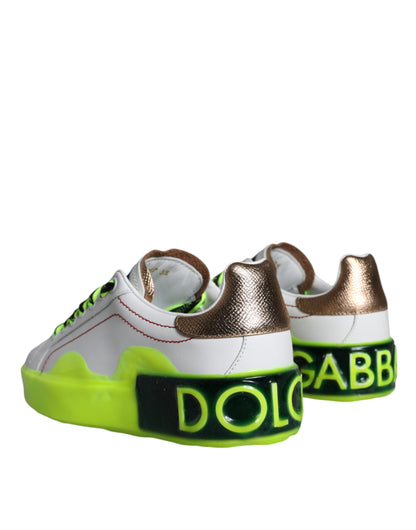 White Leather Portofino Low Top Sneakers Shoes-Dolce & Gabbana-LabelTerrace.com