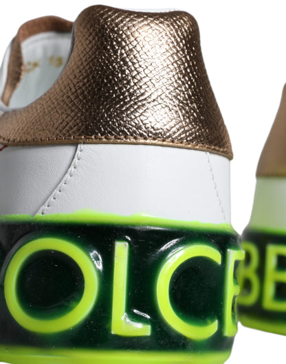 White Leather Portofino Low Top Sneakers Shoes-Dolce & Gabbana-LabelTerrace.com