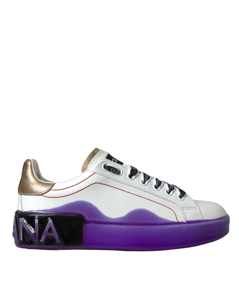 White Leather Portofino Low Top Sneakers Shoes-Dolce & Gabbana-LabelTerrace.com