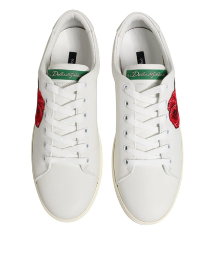 White Leather Rose Embroidery Low-Top Shoes