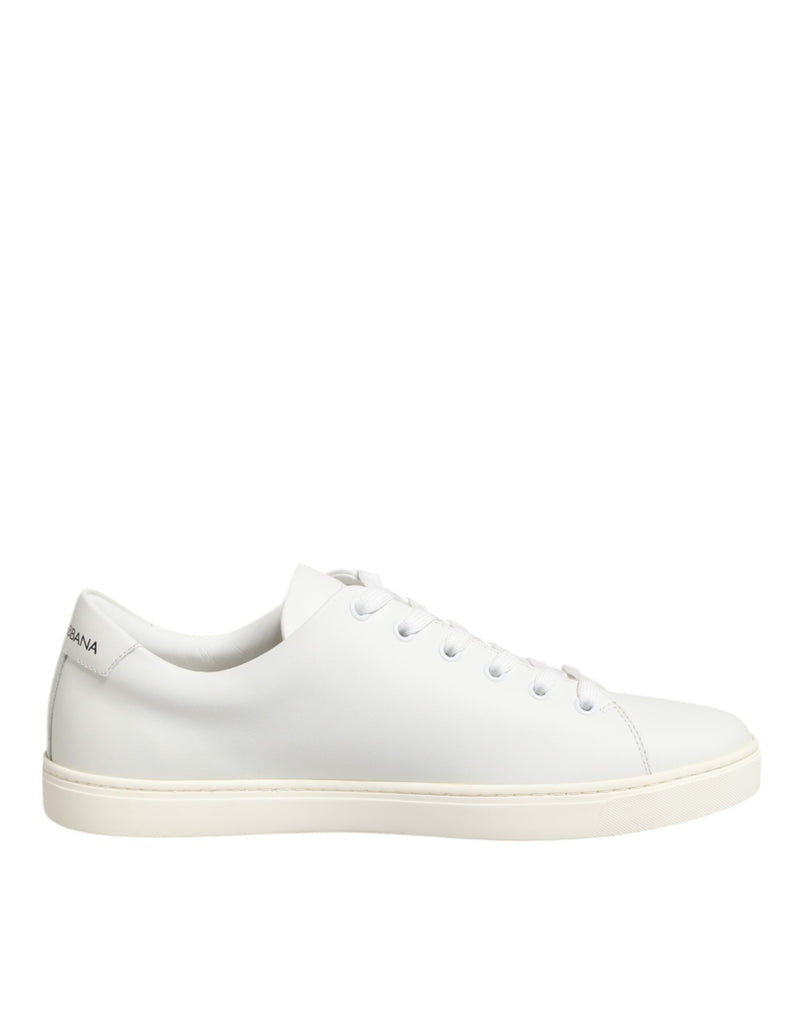 White Leather Sacre Heart Patch Sneakers Shoes-Dolce & Gabbana-LabelTerrace.com