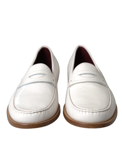 White Leather Slip On Mocassin Loafers Shoes-Dolce & Gabbana-LabelTerrace.com