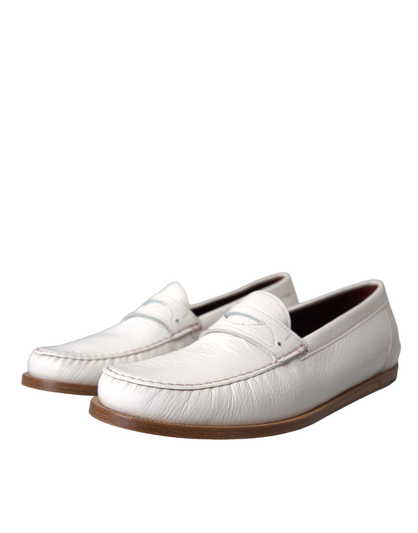 White Leather Slip On Mocassin Loafers Shoes-Dolce & Gabbana-LabelTerrace.com