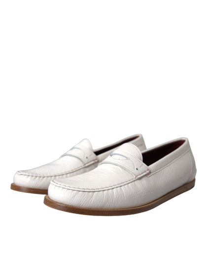 White Leather Slip On Mocassin Loafers Shoes-Dolce & Gabbana-LabelTerrace.com