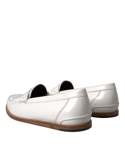 White Leather Slip On Mocassin Loafers Shoes-Dolce & Gabbana-LabelTerrace.com