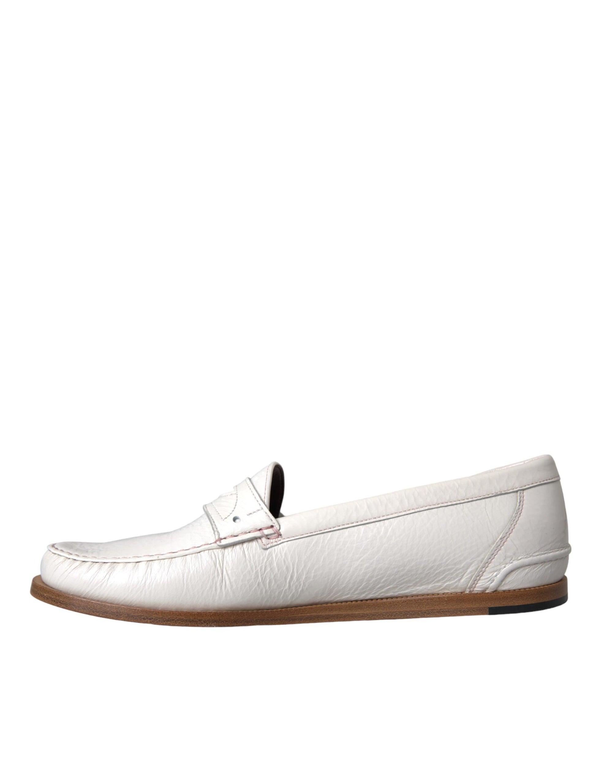 White Leather Slip On Mocassin Loafers Shoes-Dolce & Gabbana-LabelTerrace.com