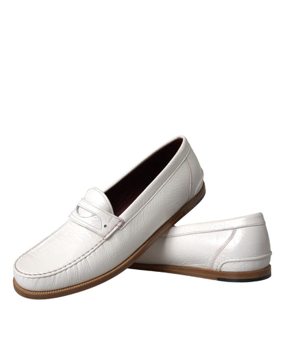 White Leather Slip On Mocassin Loafers Shoes-Dolce & Gabbana-LabelTerrace.com