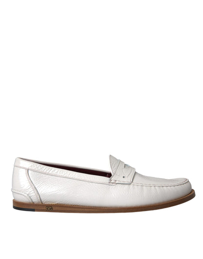 White Leather Slip On Mocassin Loafers Shoes-Dolce & Gabbana-LabelTerrace.com