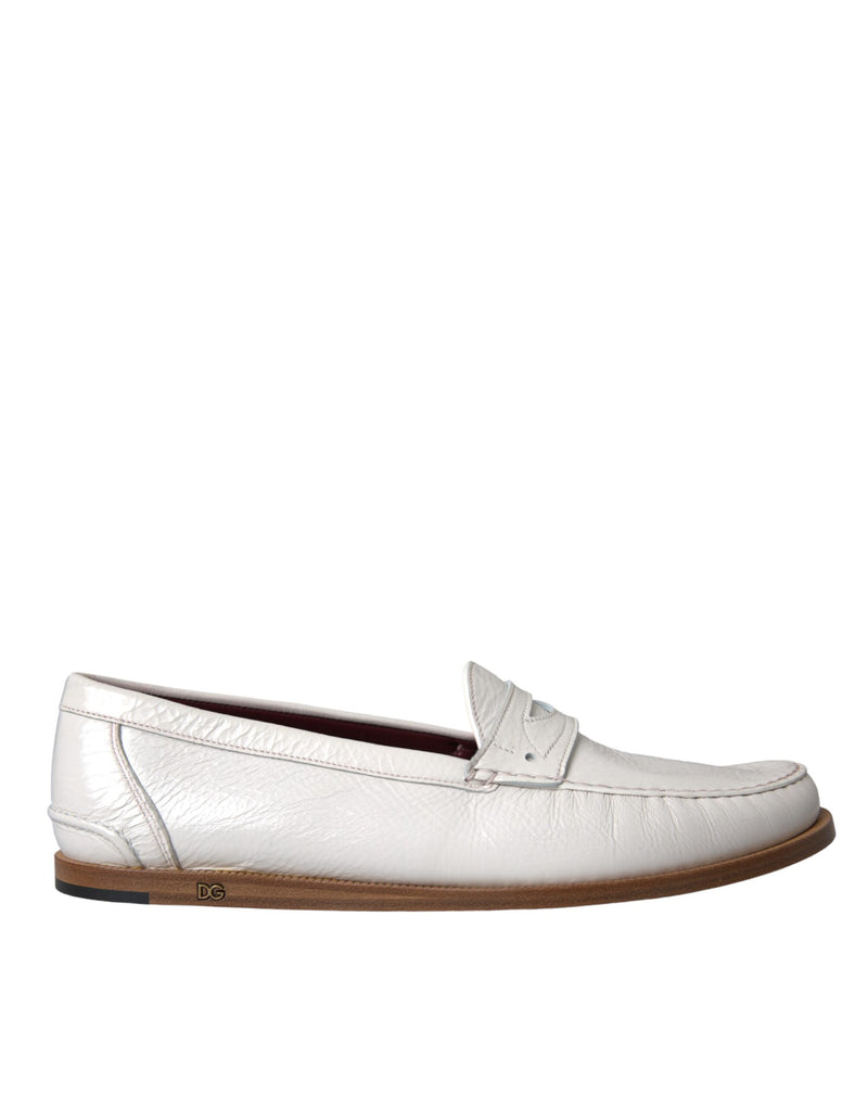 White Leather Slip On Mocassin Loafers Shoes-Dolce & Gabbana-LabelTerrace.com