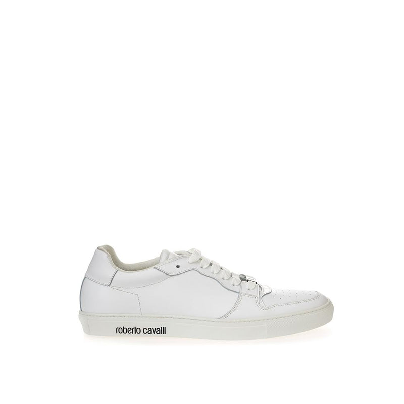 White Leather Sneakers Luxe Footwear-Roberto Cavalli-LabelTerrace.com