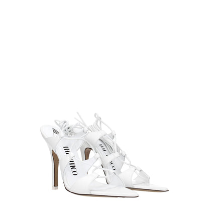 White Leather Stiletto Heel Sandals