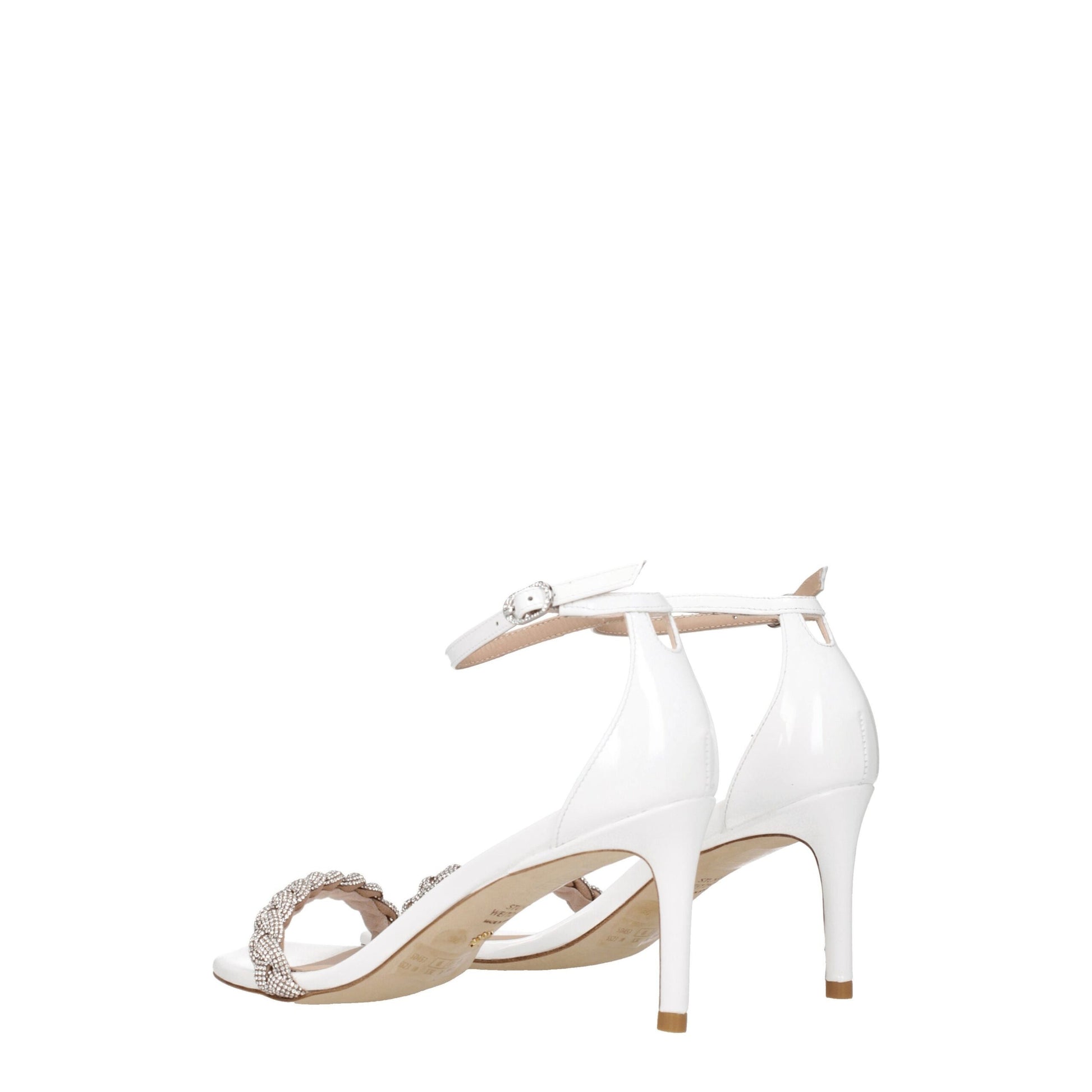 White Leather Stiletto Heel Sandals-Stuart Weitzman-LabelTerrace.com
