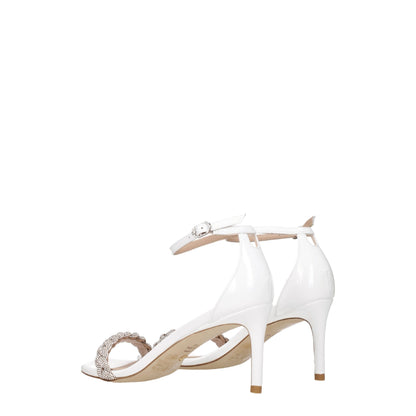 White Leather Stiletto Heel Sandals-Stuart Weitzman-LabelTerrace.com