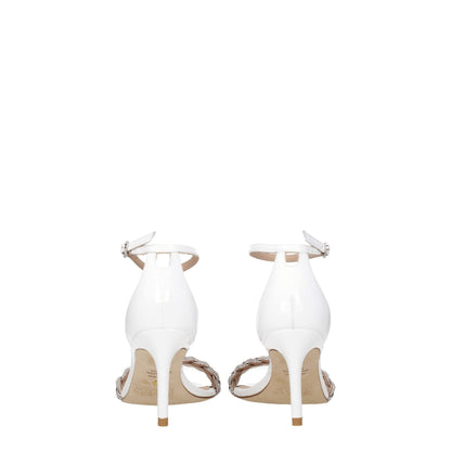 White Leather Stiletto Heel Sandals-Stuart Weitzman-LabelTerrace.com