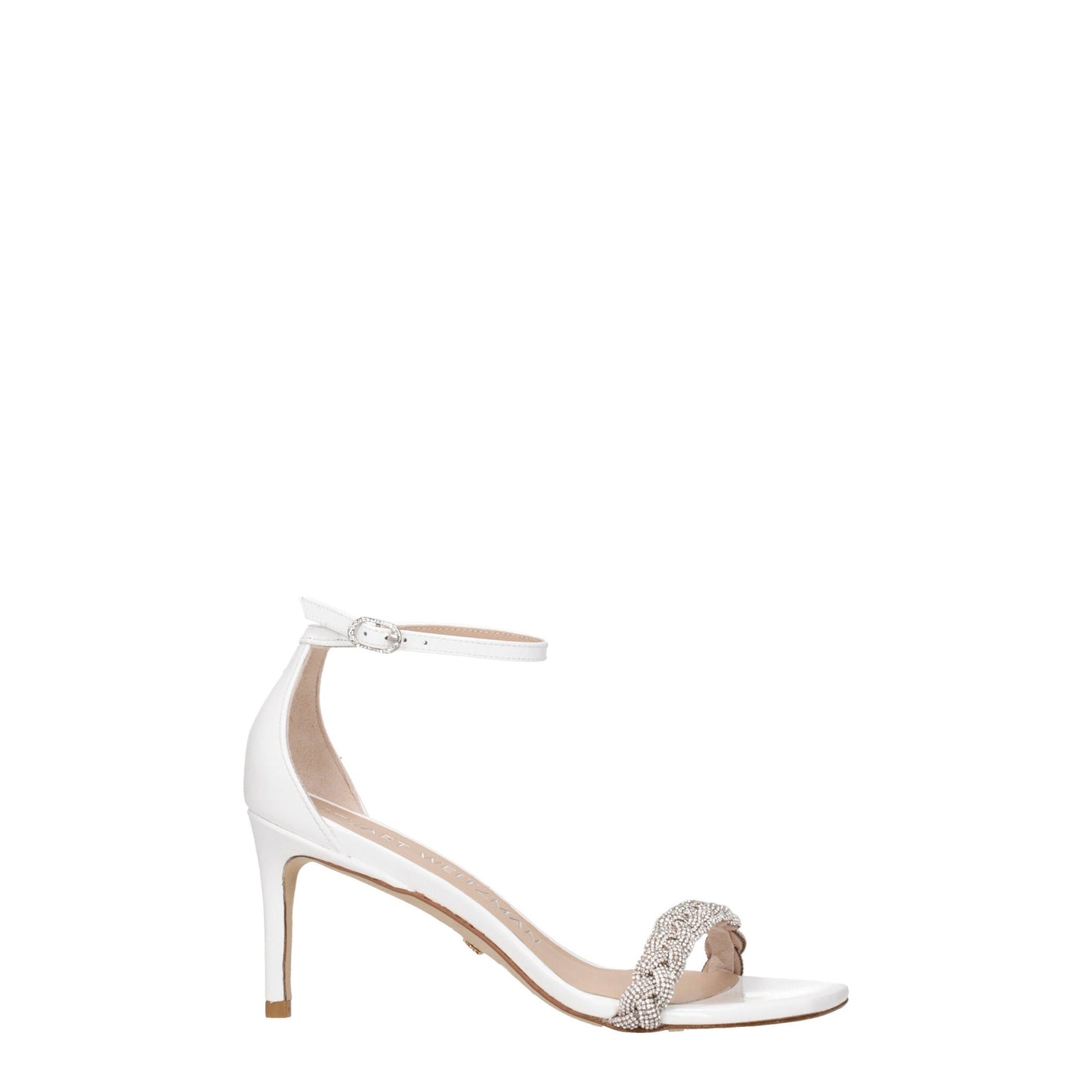 White Leather Stiletto Heel Sandals-Stuart Weitzman-LabelTerrace.com