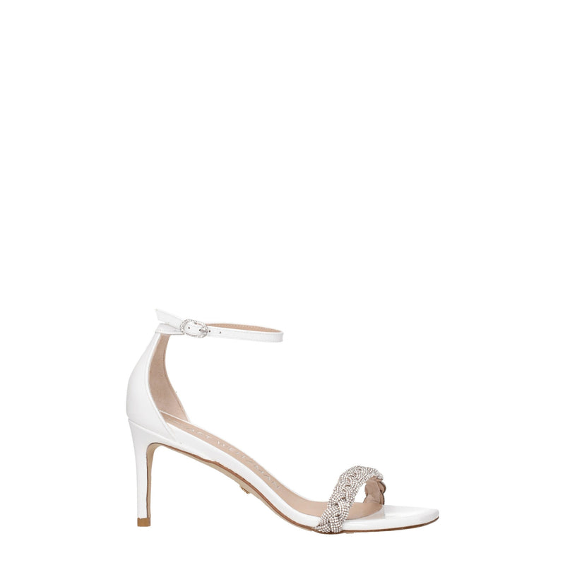 White Leather Stiletto Heel Sandals-Stuart Weitzman-LabelTerrace.com