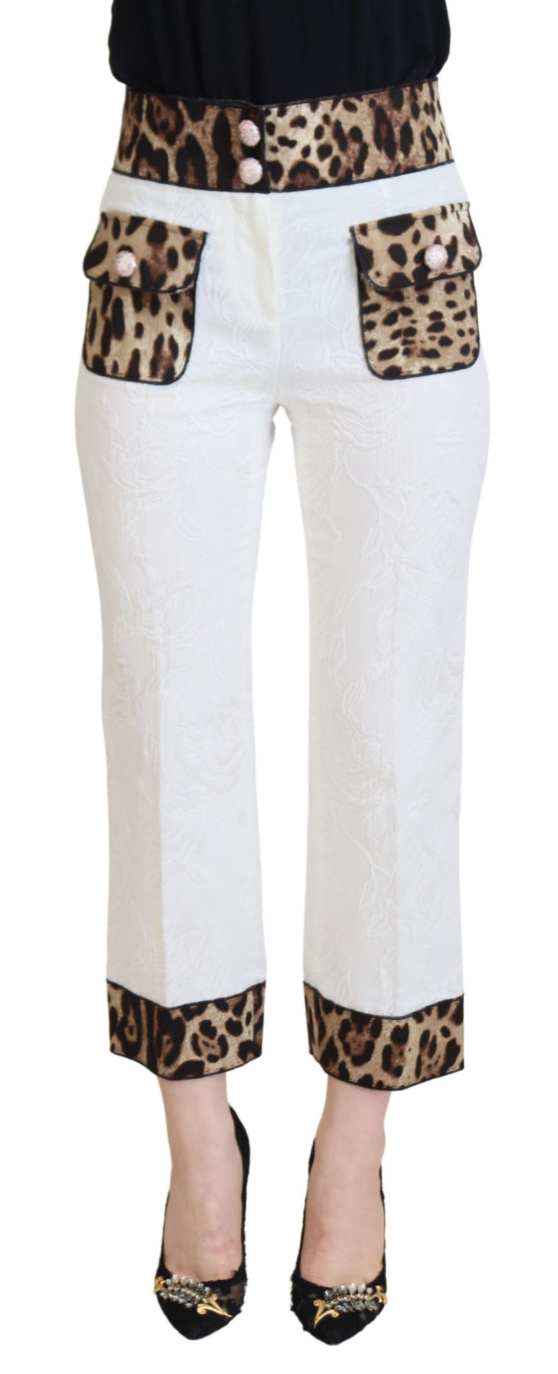 White Leopard Print High Waist Pants-Dolce & Gabbana-LabelTerrace.com