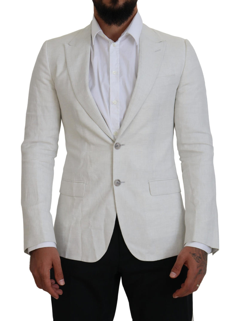 White Linen Slim Fit Jacket Blazer-Dolce & Gabbana-LabelTerrace.com