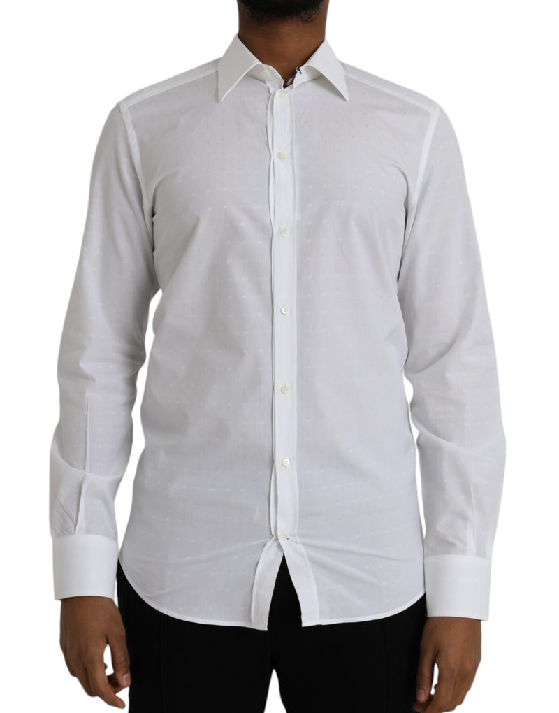 White Logo Cotton Men Dress GOLD Shirt-Dolce & Gabbana-LabelTerrace.com