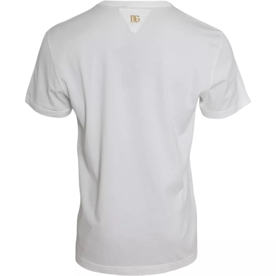 White Logo Floral Cotton Crew Neck T-shirt-Dolce & Gabbana-LabelTerrace.com