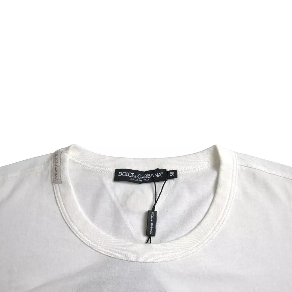 White Logo Floral Cotton Crew Neck T-shirt-Dolce & Gabbana-LabelTerrace.com