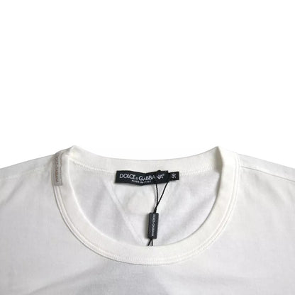 White Logo Floral Cotton Crew Neck T-shirt-Dolce & Gabbana-LabelTerrace.com