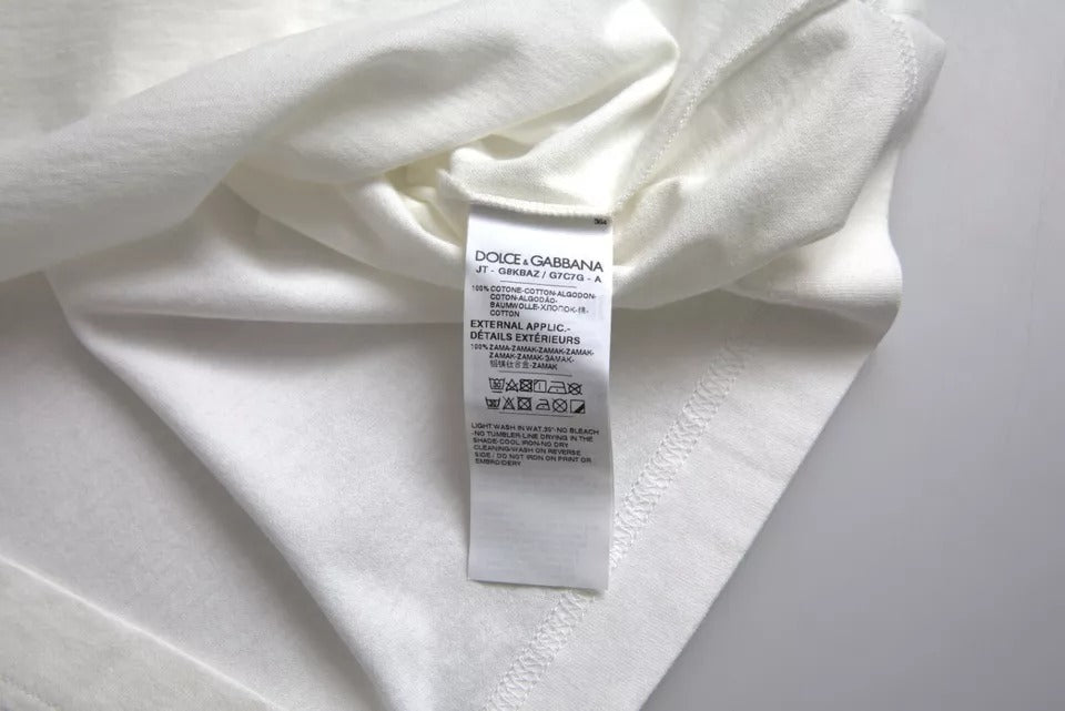 White Logo Floral Cotton Crew Neck T-shirt-Dolce & Gabbana-LabelTerrace.com