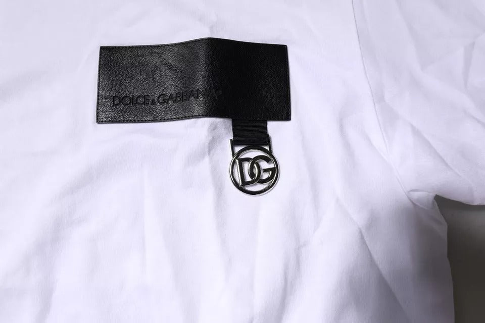 White Logo Patch Cotton Crew Neck T-shirt-Dolce & Gabbana-LabelTerrace.com