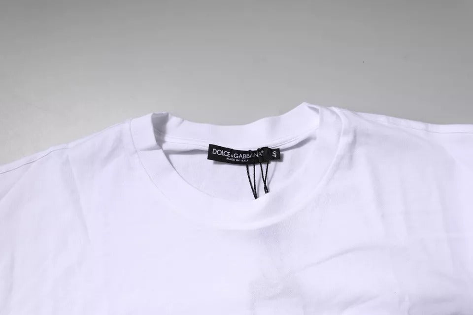White Logo Patch Cotton Crew Neck T-shirt-Dolce & Gabbana-LabelTerrace.com