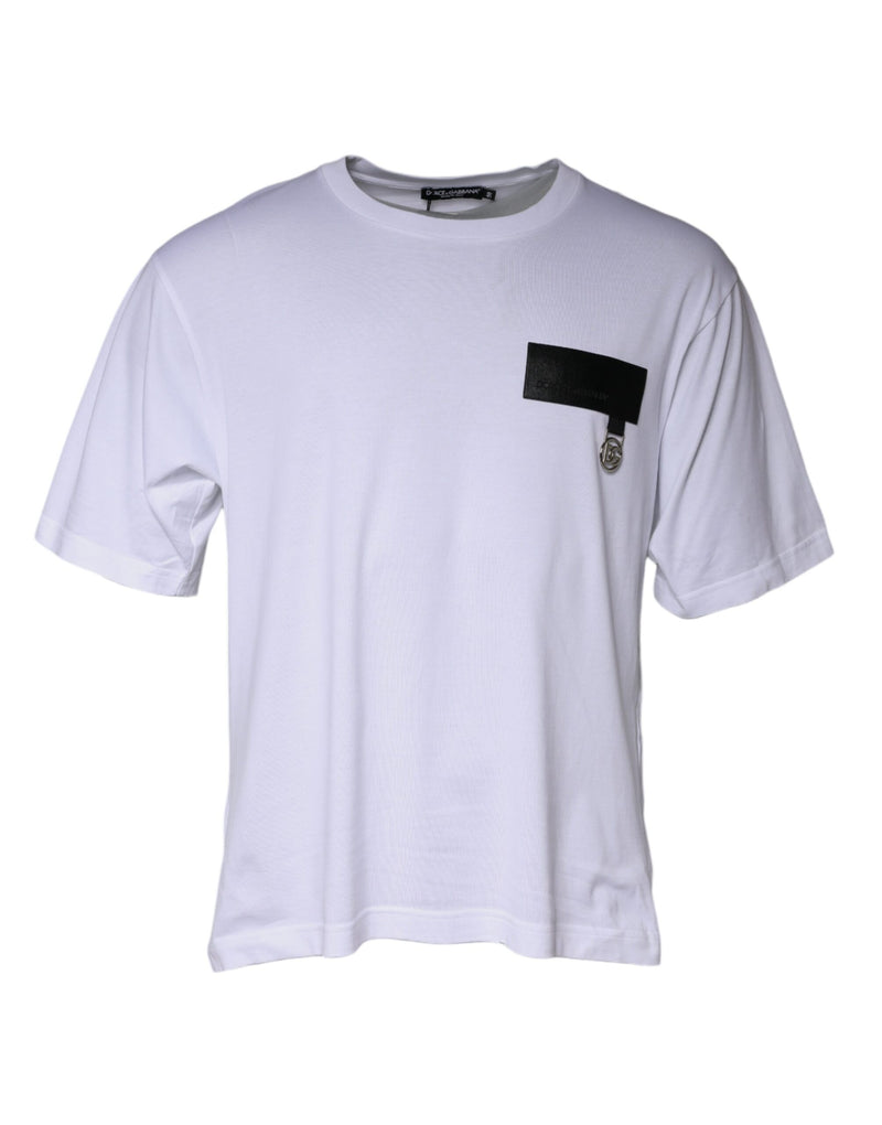 White Logo Patch Cotton Crew Neck T-shirt-Dolce & Gabbana-LabelTerrace.com