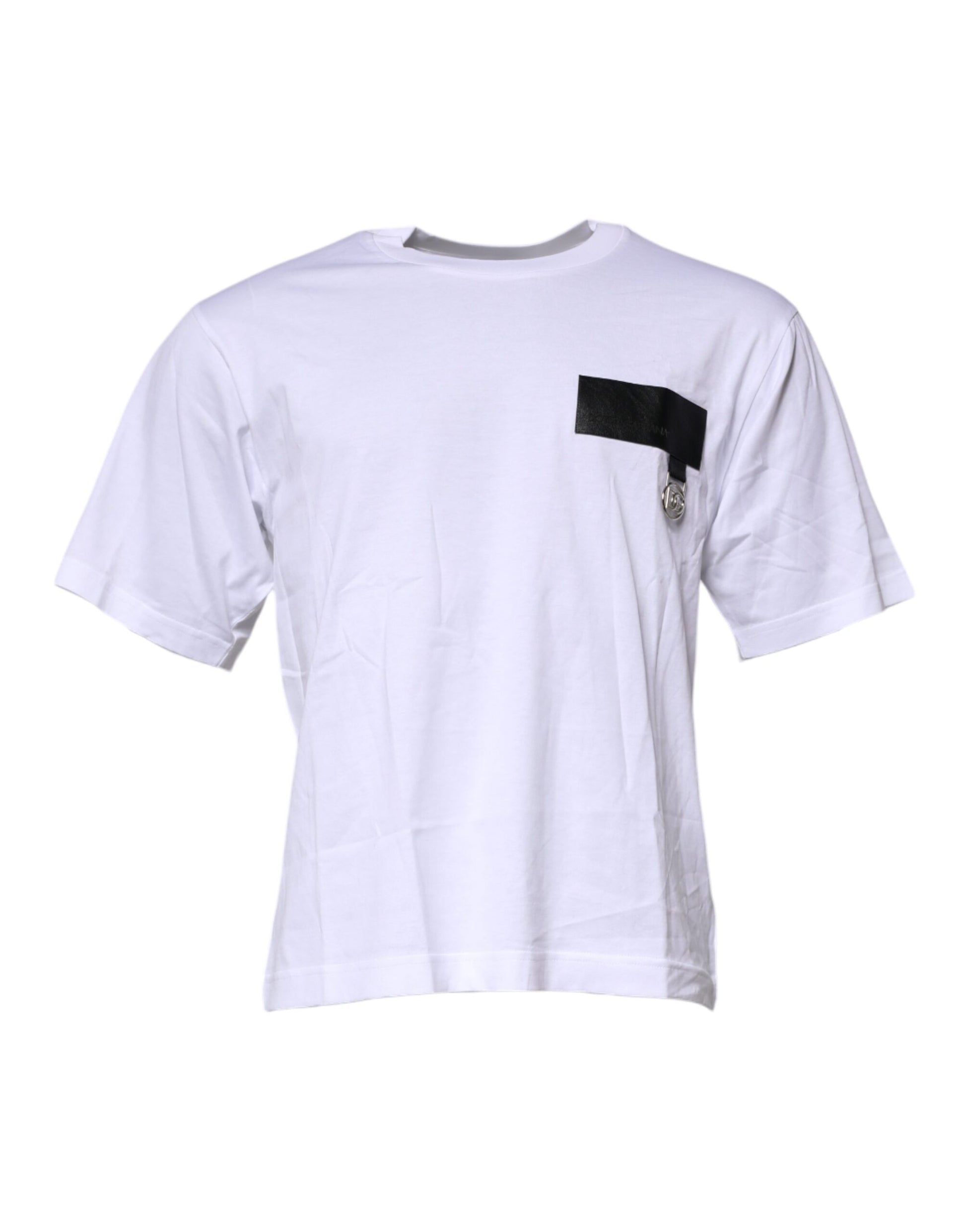 White Logo Patch Cotton Crew Neck T-shirt-Dolce & Gabbana-LabelTerrace.com