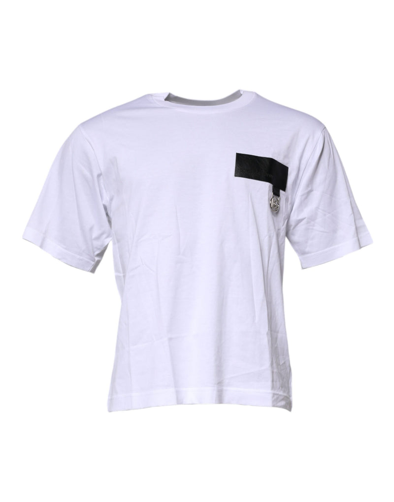 White Logo Patch Cotton Crew Neck T-shirt-Dolce & Gabbana-LabelTerrace.com