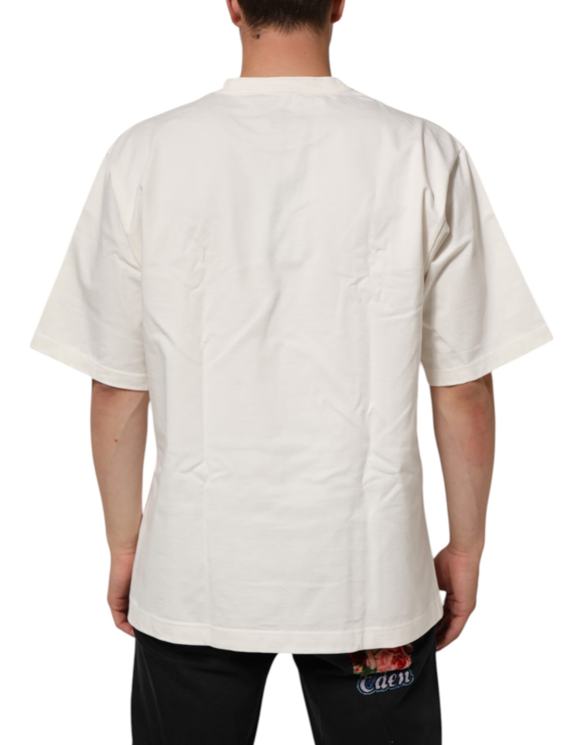 White Logo Print Cotton Crew Neck Men T-shirt