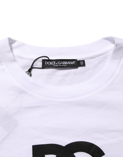White Logo Print Cotton Crew Neck Men T-shirt